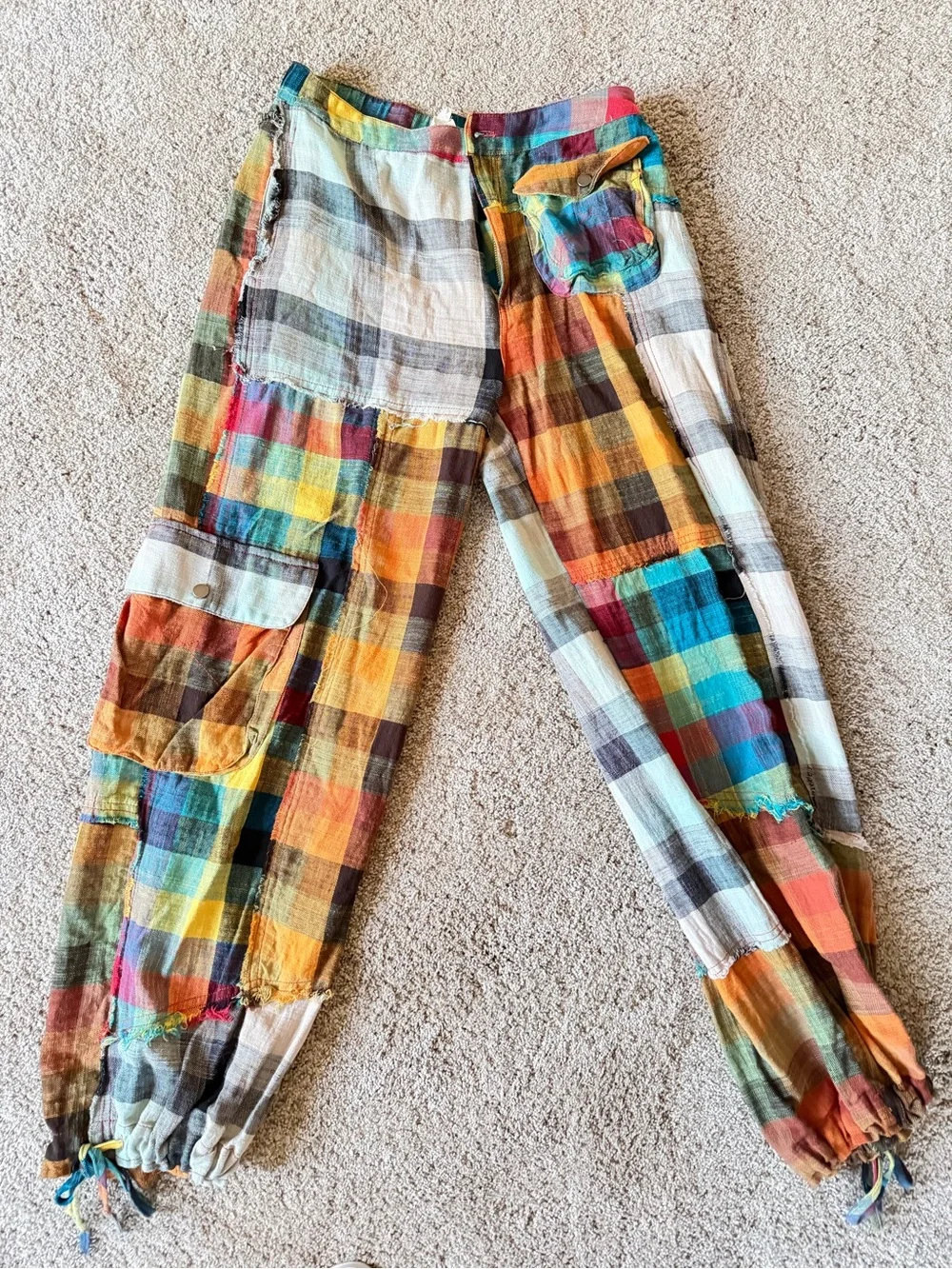 Oli & Hali Multicolor Plaid Wide-Leg Patchwork Pants - Picture 1 of 8